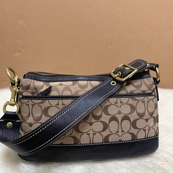 COACH Legacy Turnlock Khaki/Black Shoulder Bag Signature Hobo F12869 - Picture 7 of 14